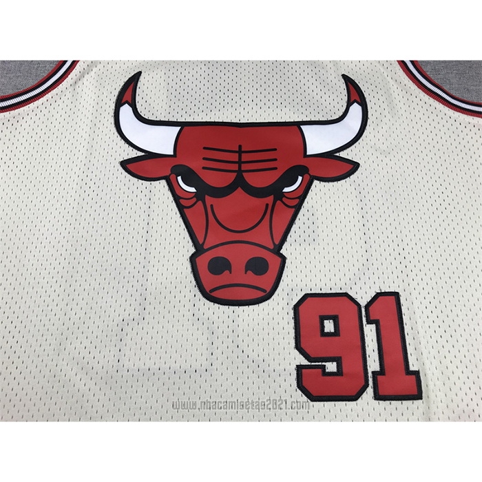 Camiseta Chicago Bulls Dennis Rodman #91 Mitchell & Ness Chainstitch Crema
